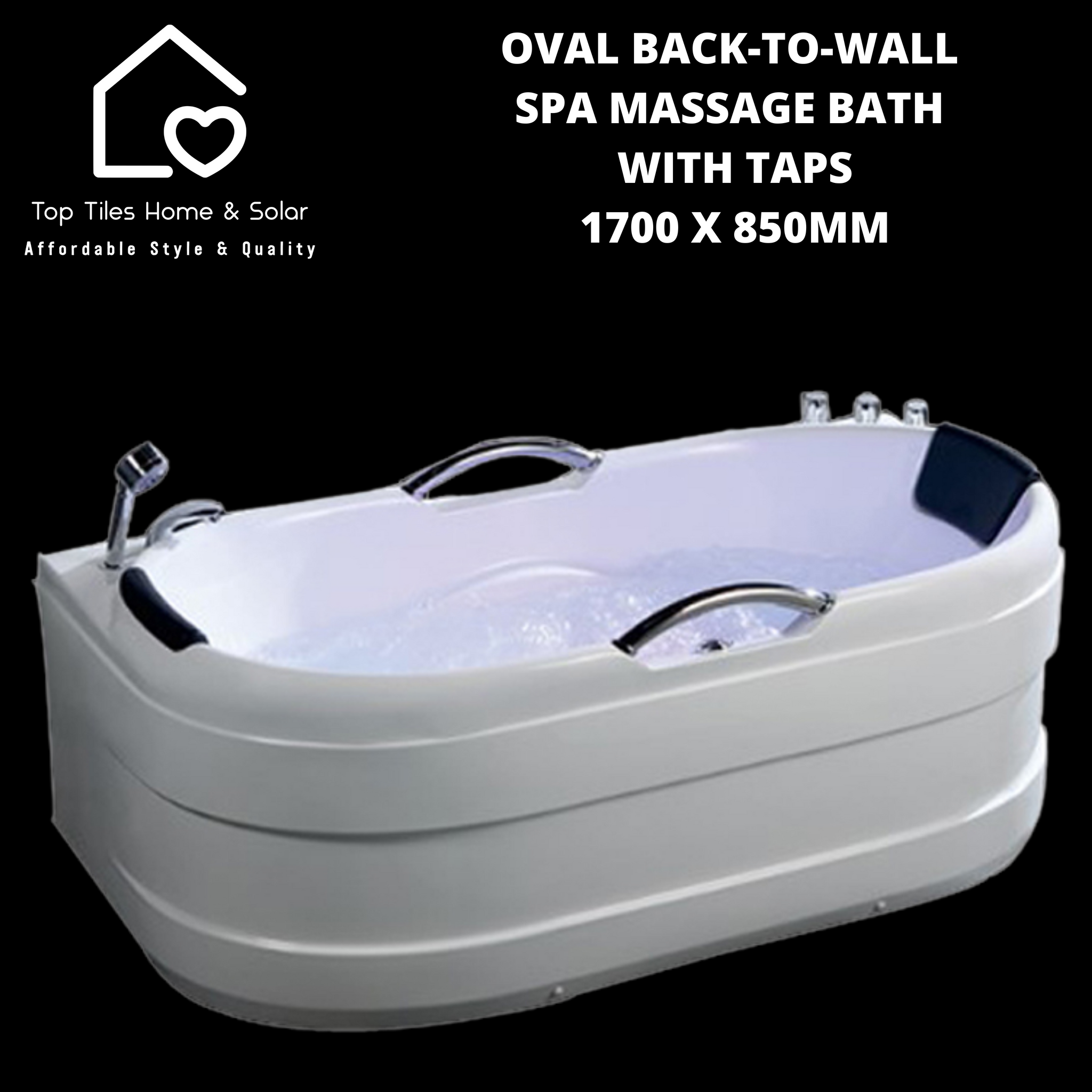 Oval Back-To-Wall Spa Massage Bath with Taps - 1700 x 850mm