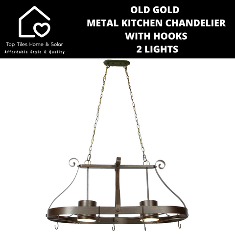 Old Gold Metal Kitchen Chandelier with Hooks - 2 Lights