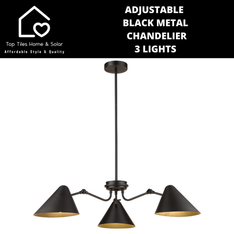 Adjustable Black Metal Chandelier - 3 Lights