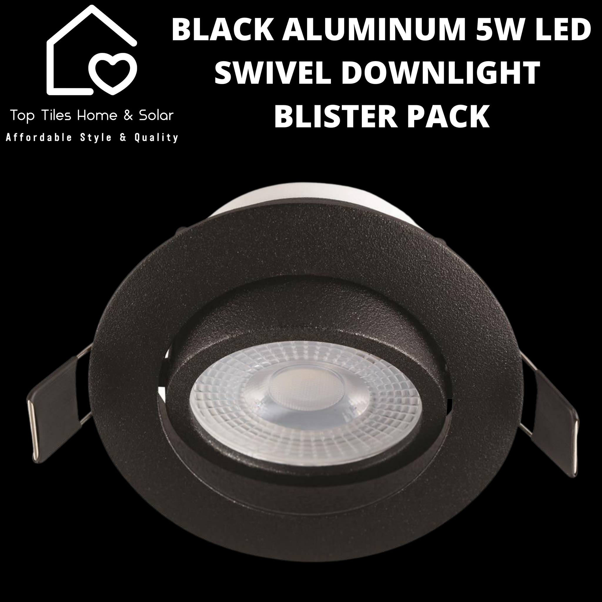 Black Aluminum 5W LED Swivel Downlight - Blister Pack