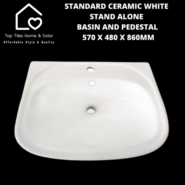 Standard Ceramic White Stand Alone Basin And Pedestal - 570 x 480 x 860mm