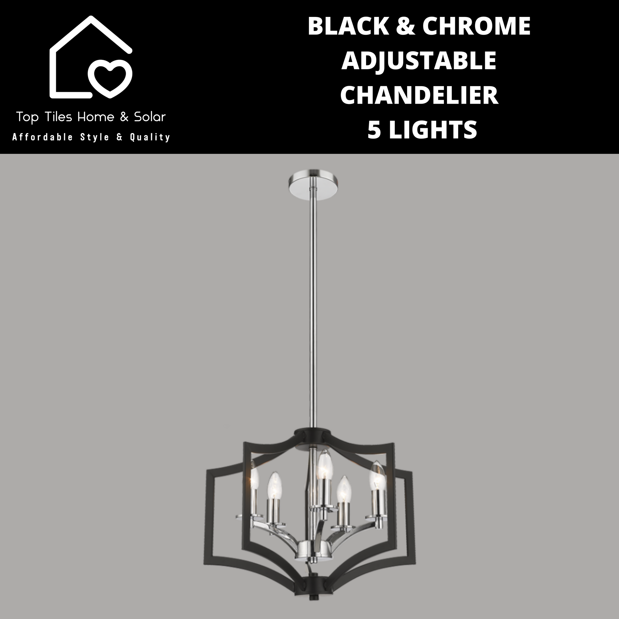 Black & Chrome Adjustable Chandelier - 5 Lights
