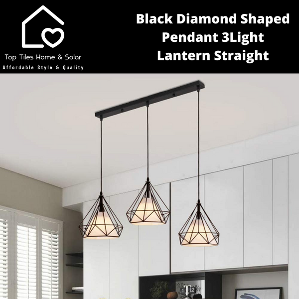 Black Diamond Shaped Pendant - 3Light Lantern Straight