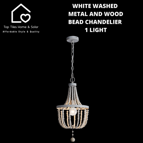 White Washed Metal and Wood Bead Chandelier - 1 Light