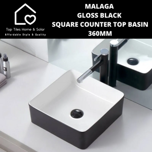 Malaga Gloss Black Square Counter Top Basin - 360mm