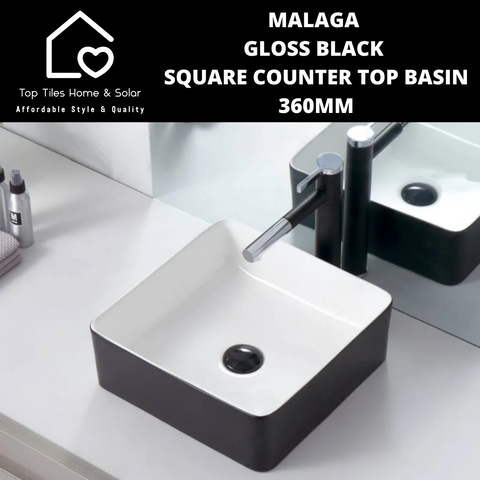 Malaga Gloss Black Square Counter Top Basin - 360mm