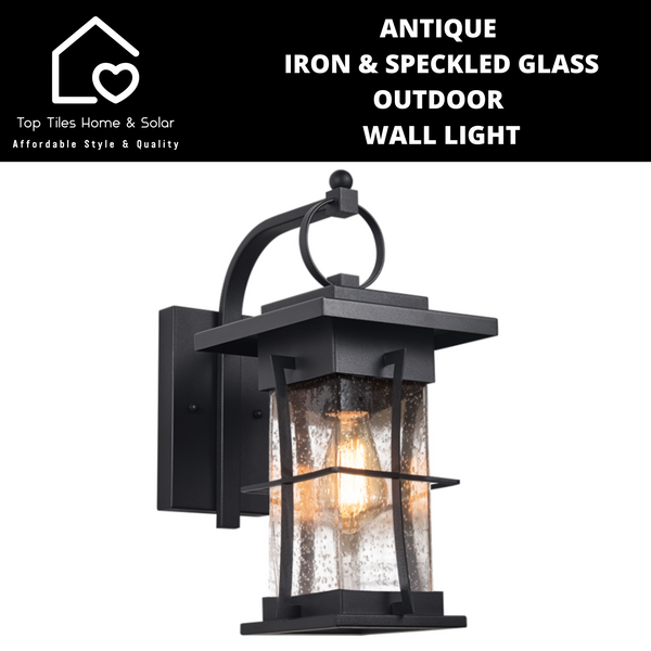 Antique Square Iron & Speckled Glass Outdoor Wall Light