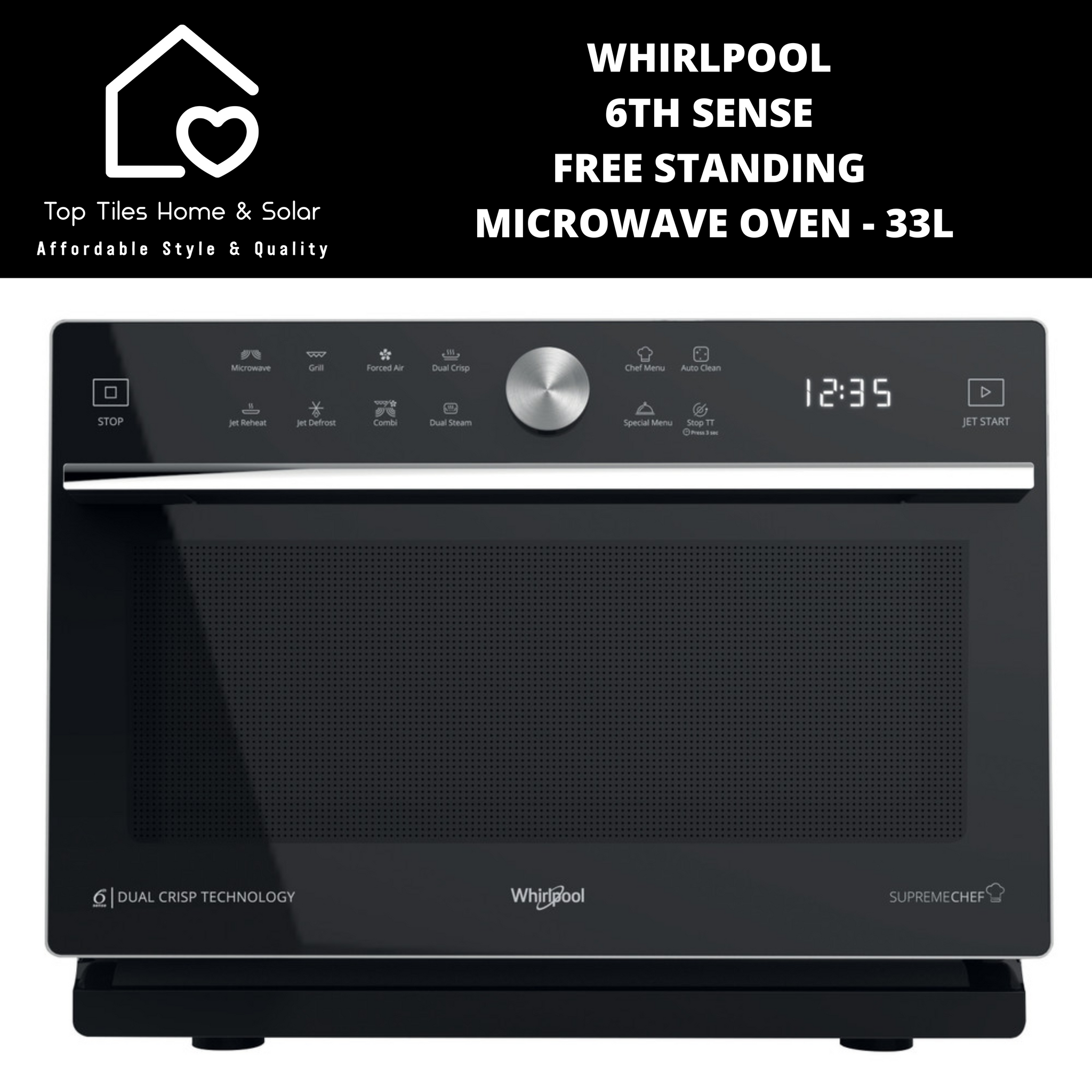 Whirlpool 6th Sense Free Standing Microwave Oven 33L Top Tiles