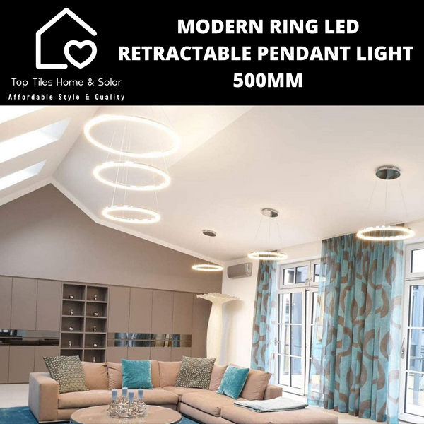 Modern Ring LED Retractable Pendant Light - 500mm