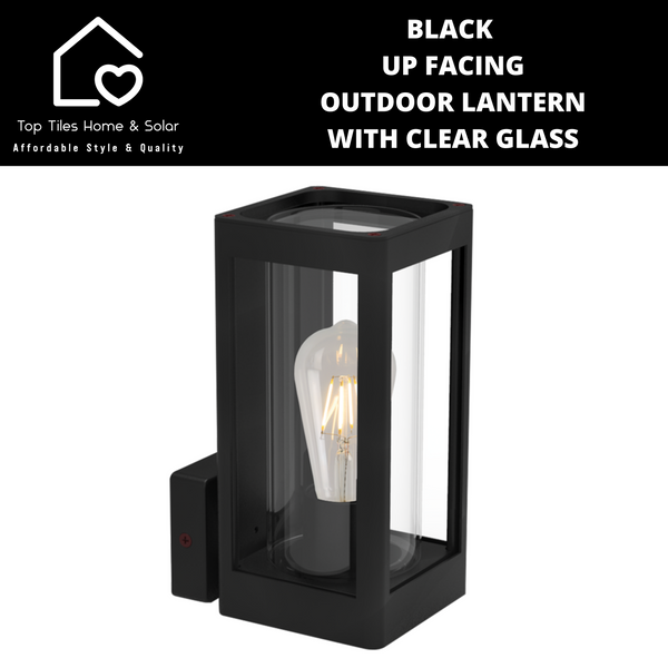 Black Up Facing Outdoor Lantern with Clear Glass