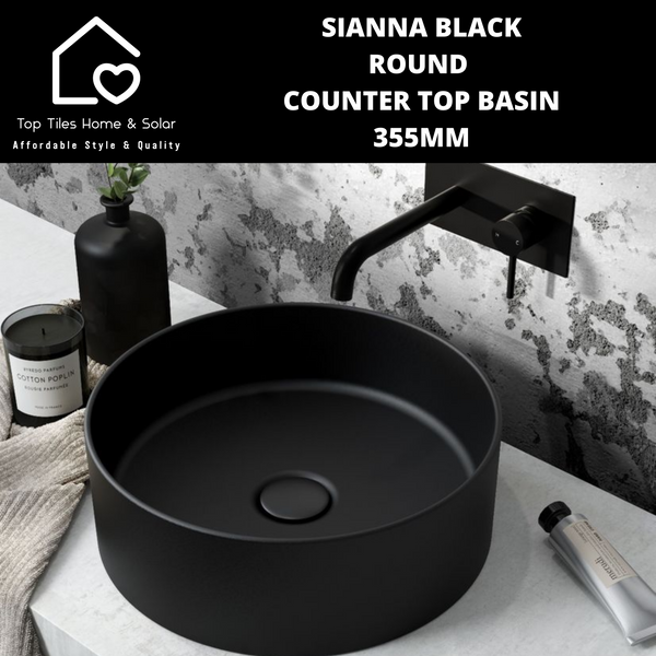 Sianna Black Round Counter Top Basin - 355mm