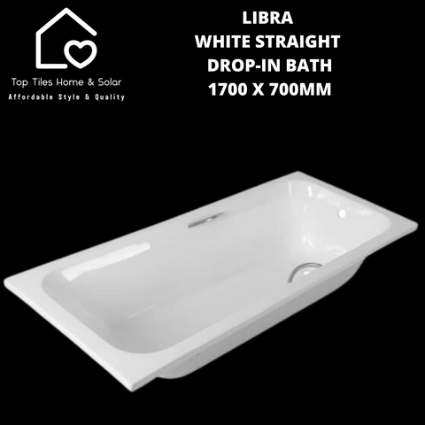 Standard White Straight Drop-In Bath With Handles - 1700mm