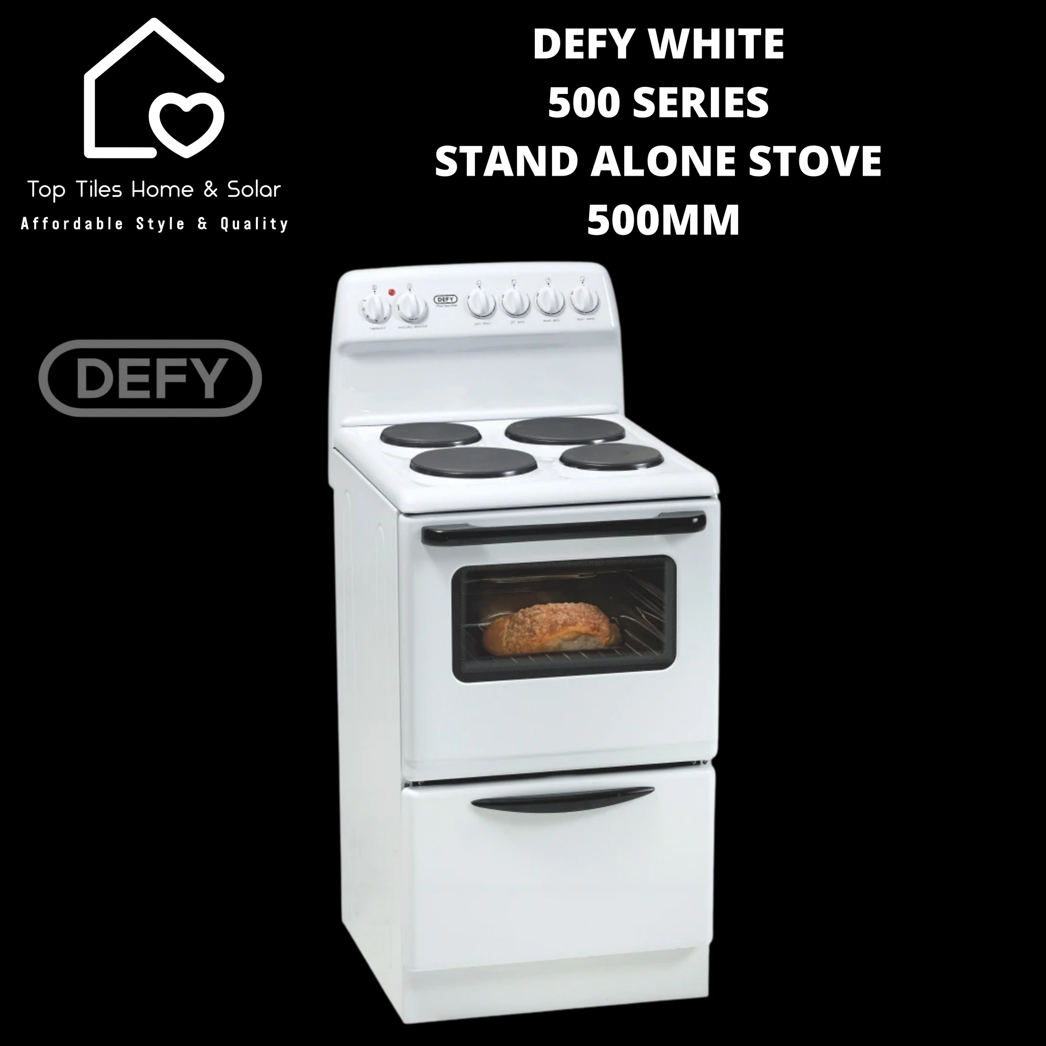 Defy White 500 Series Stand Alone 4 Plate Stove - 500mm