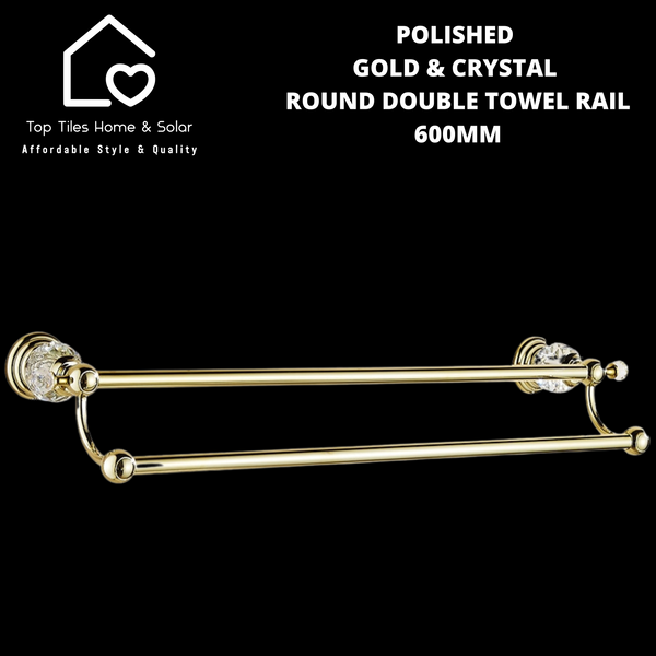 Polished Gold & Crystal Round Double Towel Rail - 600mm