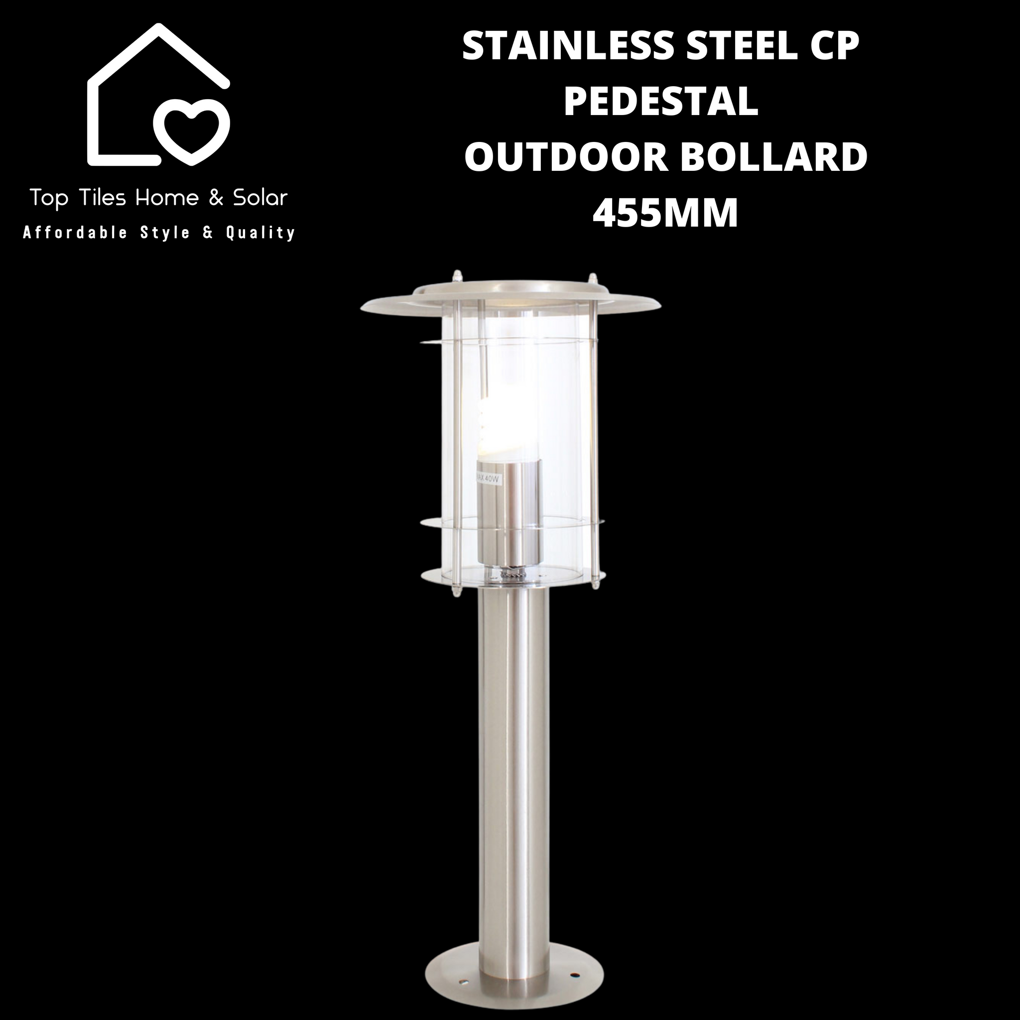 Stainless Steel CP Pedestal Outdoor Bollard - 455mm