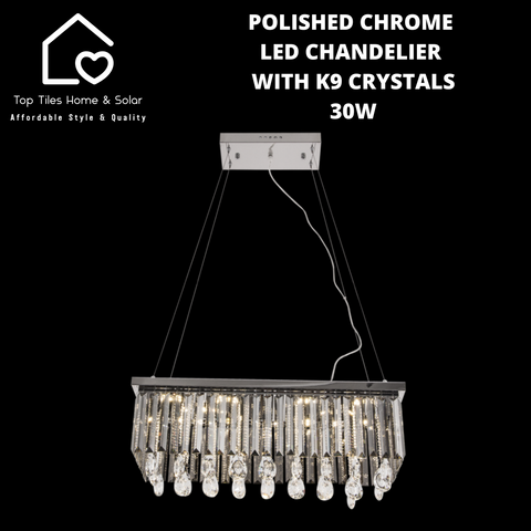 Polished Chrome LED Chandelier With K9 Crystals - 30W