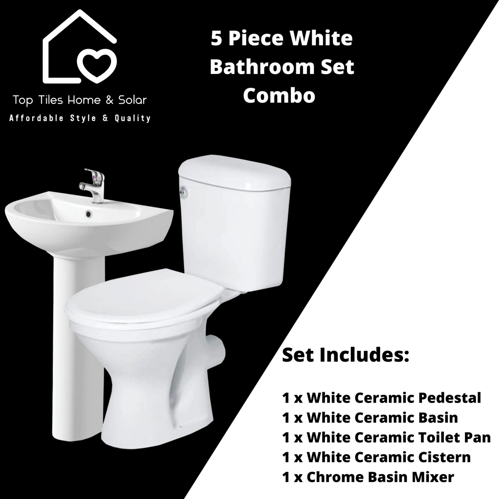 5 Piece White Bathroom Set Combo Top Tiles Home & Solar