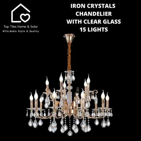 Iron Crystals Chandelier with Clear Glass - 15 Lights