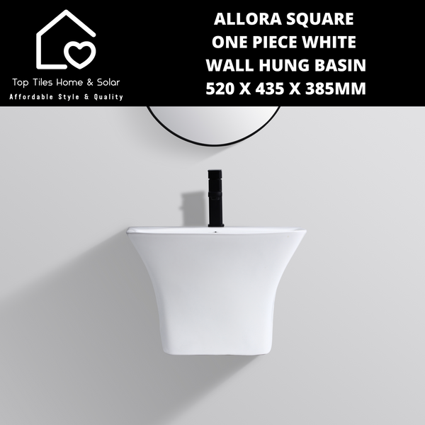 Allora Curved One Piece White Wall Hung Basin - 530 x 440 x 360mm