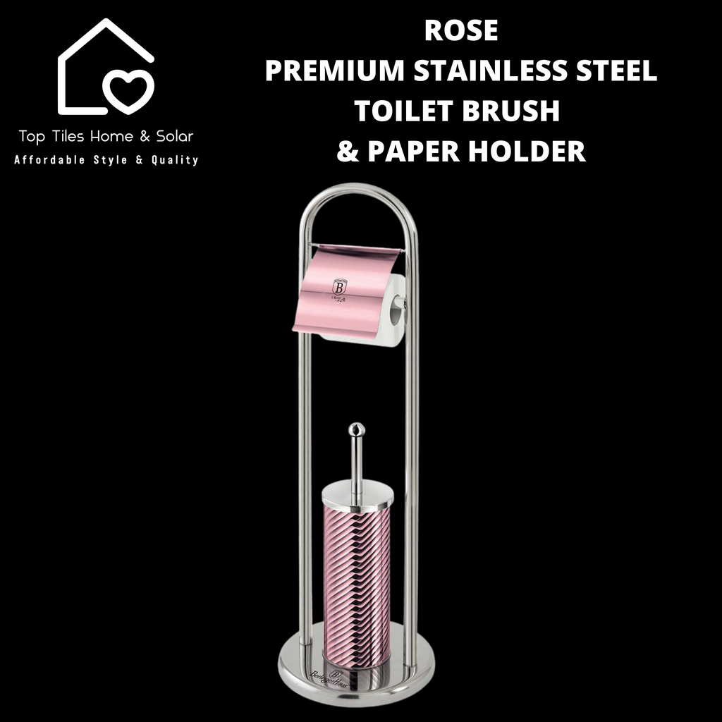 Rose Premium Stainless Steel Toilet Brush & Paper Holder Top Tiles