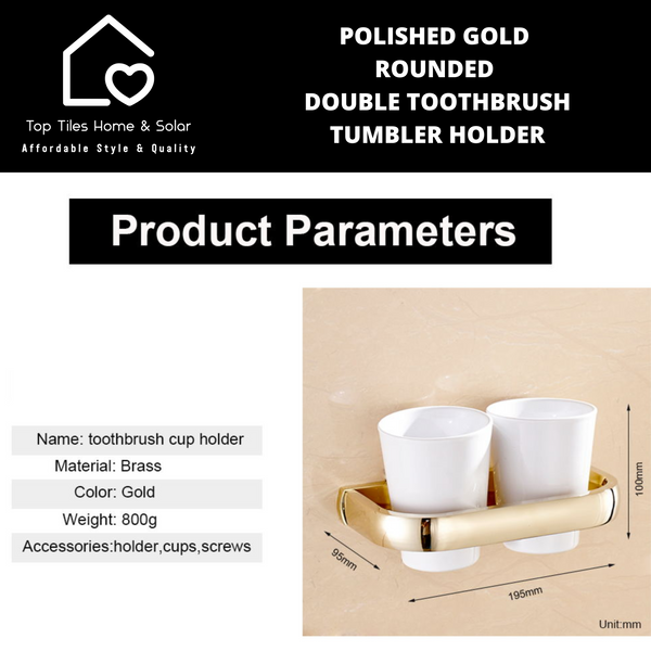 Polished Gold Rounded Double Toothbrush Tumbler Holder
