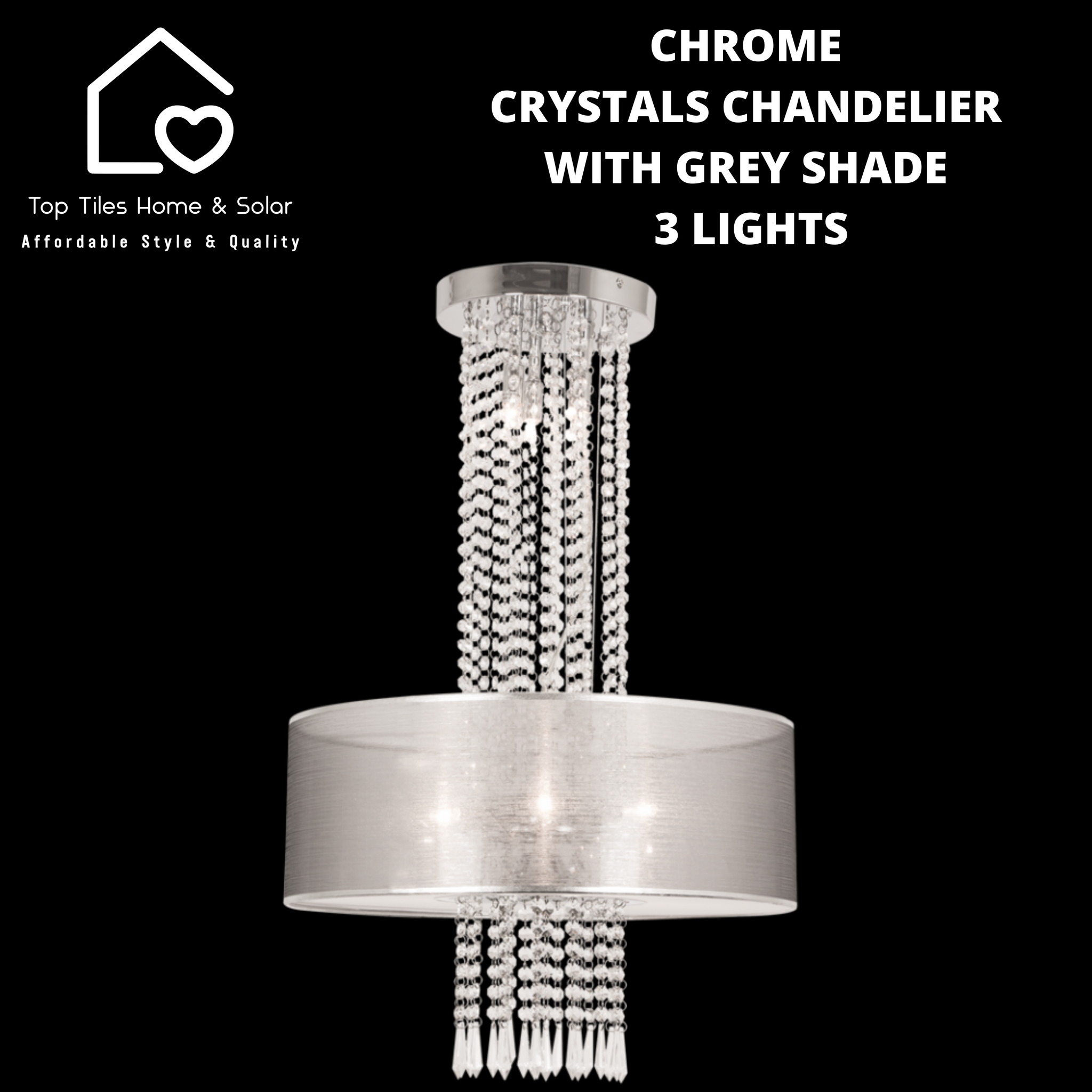 Chrome Crystals Chandelier With Grey Shade - 3 Lights