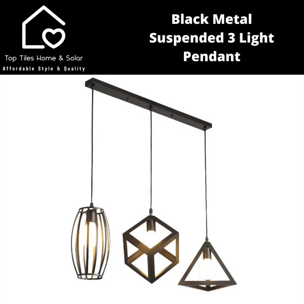 Black Metal Suspended 3 Light Pendant