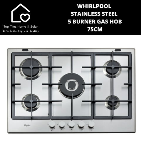 Whirlpool Stainless Steel 5 Burner Gas Hob - 75cm