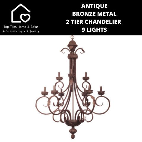 Antique Bronze Metal 2 Tier Chandelier  - 9 Lights