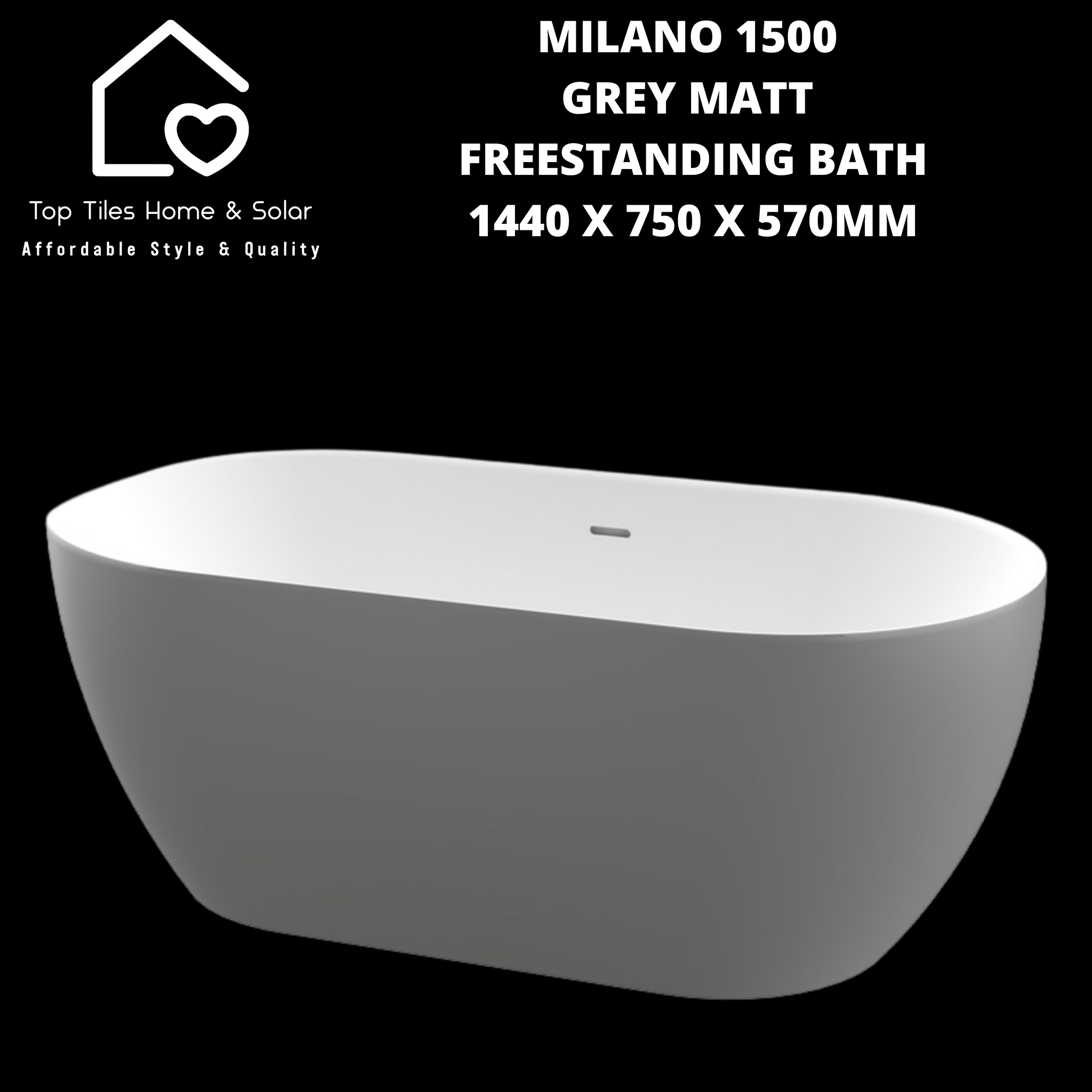 Milano 1500 Grey Matt Freestanding Bath - 1440 x 750 x 570mm