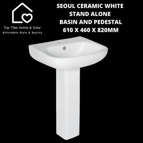 Seoul Ceramic White Stand Alone Basin And Pedestal - 610 x 460 x 820mm