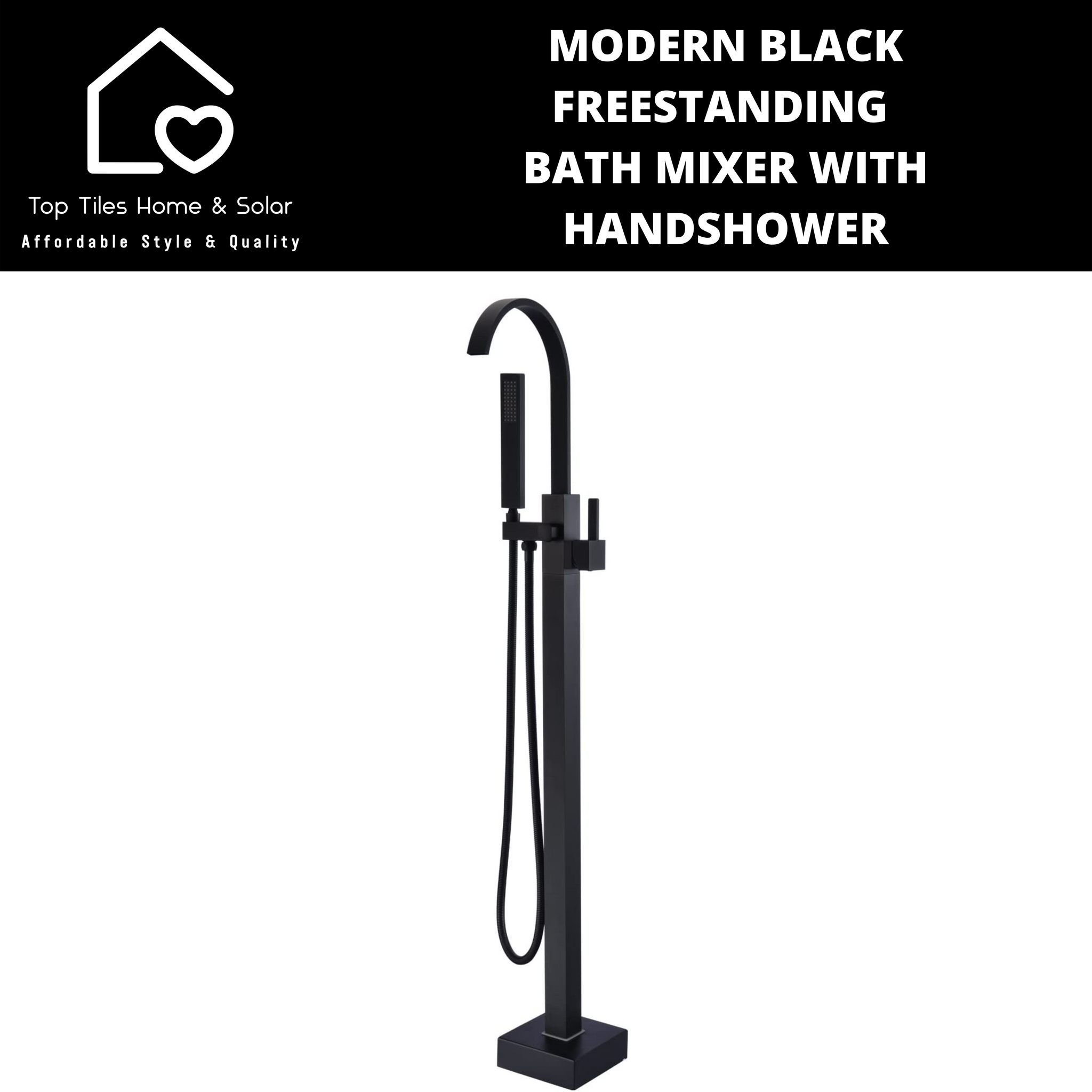 Modern Black Square Freestanding Bath Mixer With Handshower