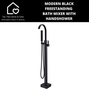 Modern Black Square Freestanding Bath Mixer With Handshower