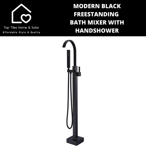 Modern Black Square Freestanding Bath Mixer With Handshower