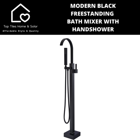 Modern Black Square Freestanding Bath Mixer With Handshower