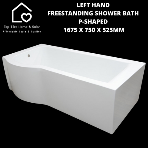 Left Hand Freestanding Shower Bath P-Shaped - 1675 x 750 x 525mm