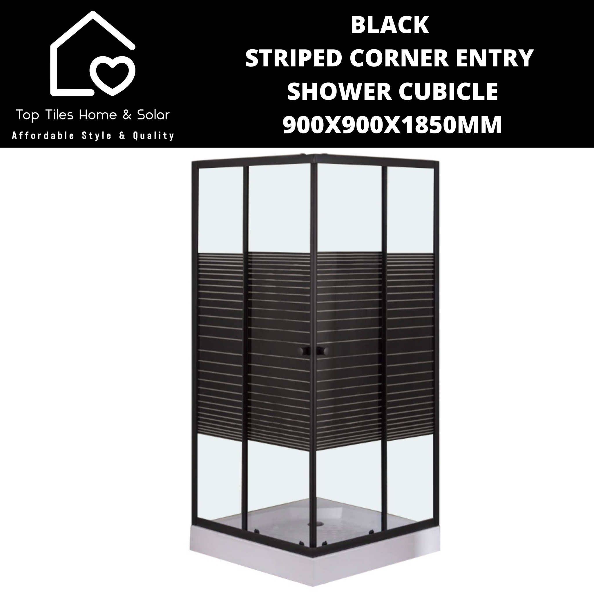 Black Striped Corner Entry Shower Cubicle - 900x900x1850mm