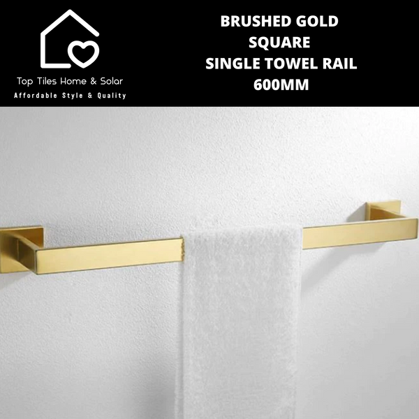 Brushed Gold Square Single Towel Rail - 600mm