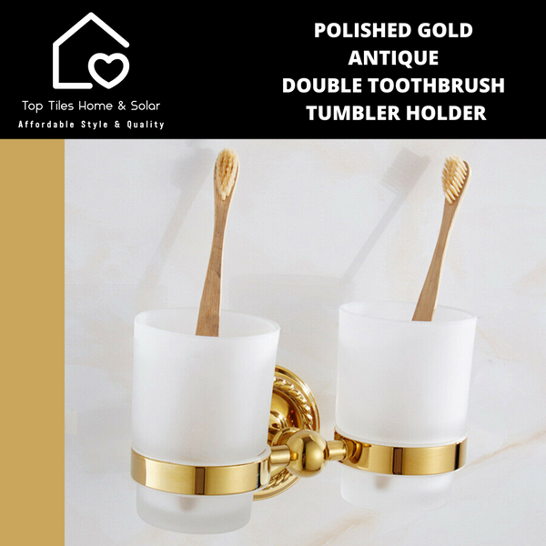 Polished Gold Antique Double Toothbrush Tumbler Holder