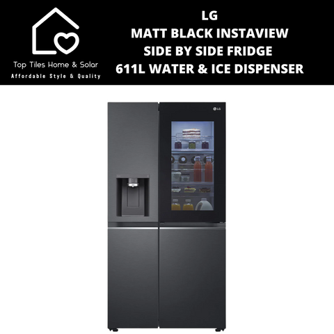 LG Matt Black InstaView Side by Side Fridge - 611L Water & Ice Dispenser