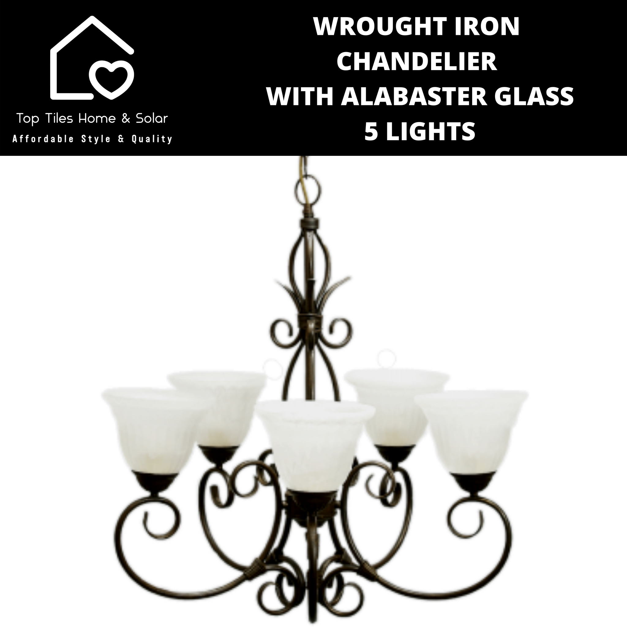 Wrought Iron Chandelier with Alabaster Glass - 5 Lights