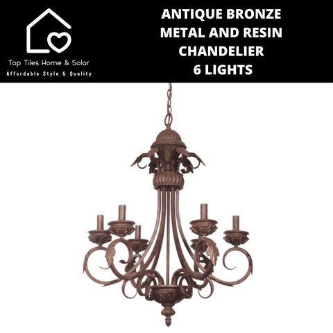 Antique Bronze Metal and Resin Chandelier  - 6 Lights
