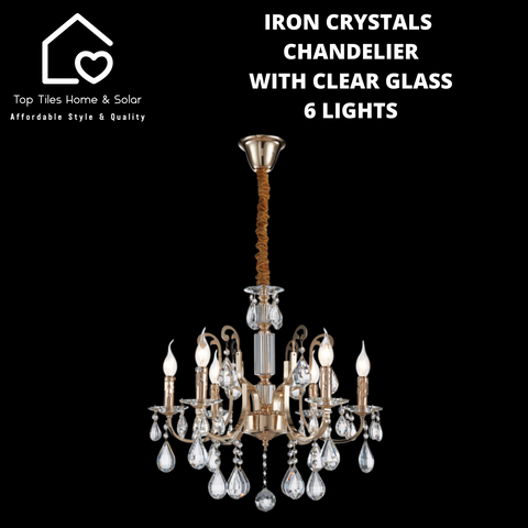 Iron Crystals Chandelier with Clear Glass - 6 Lights