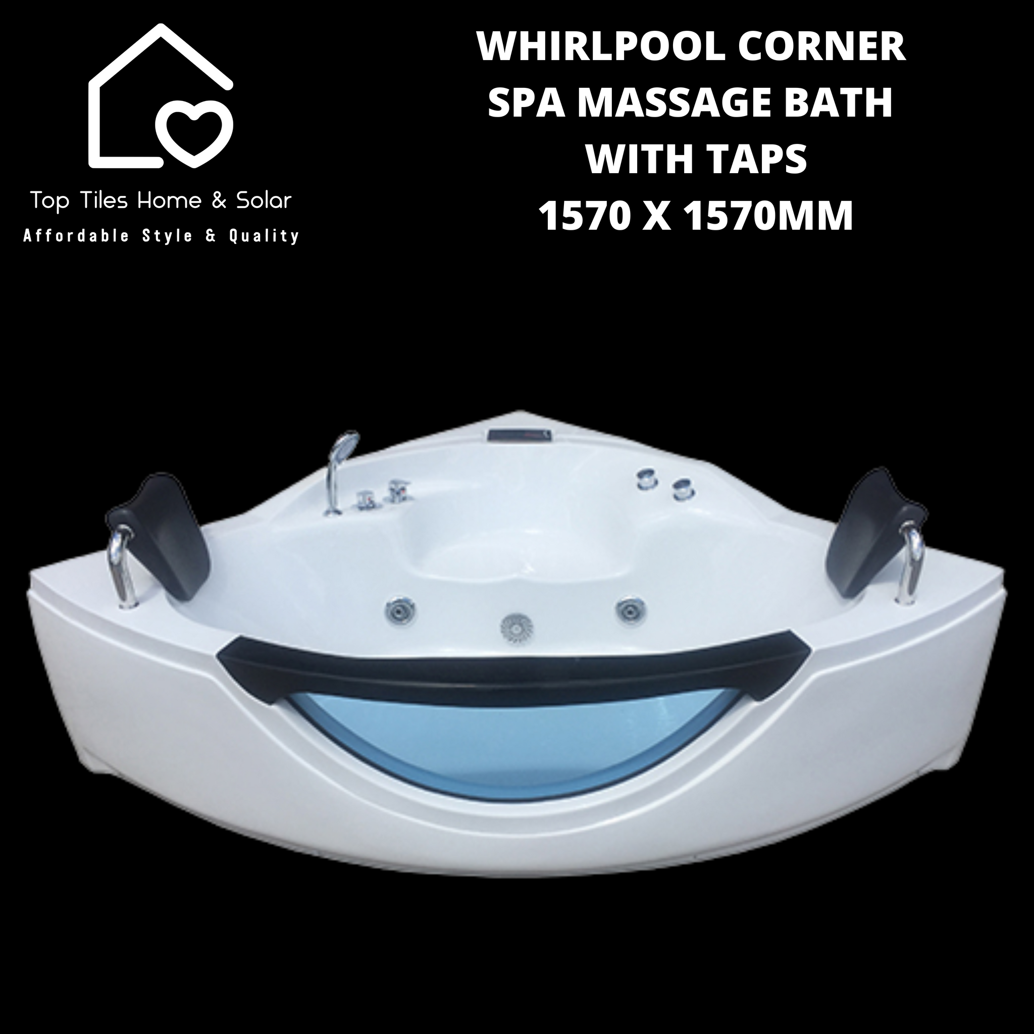 Whirlpool Corner Spa Massage Bath with Taps - 1570 x 1570mm