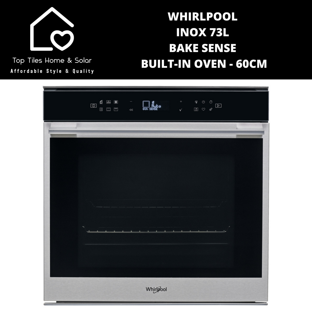 Whirlpool Inox 73L Bake Sense Built In Oven 60cm Top Tiles
