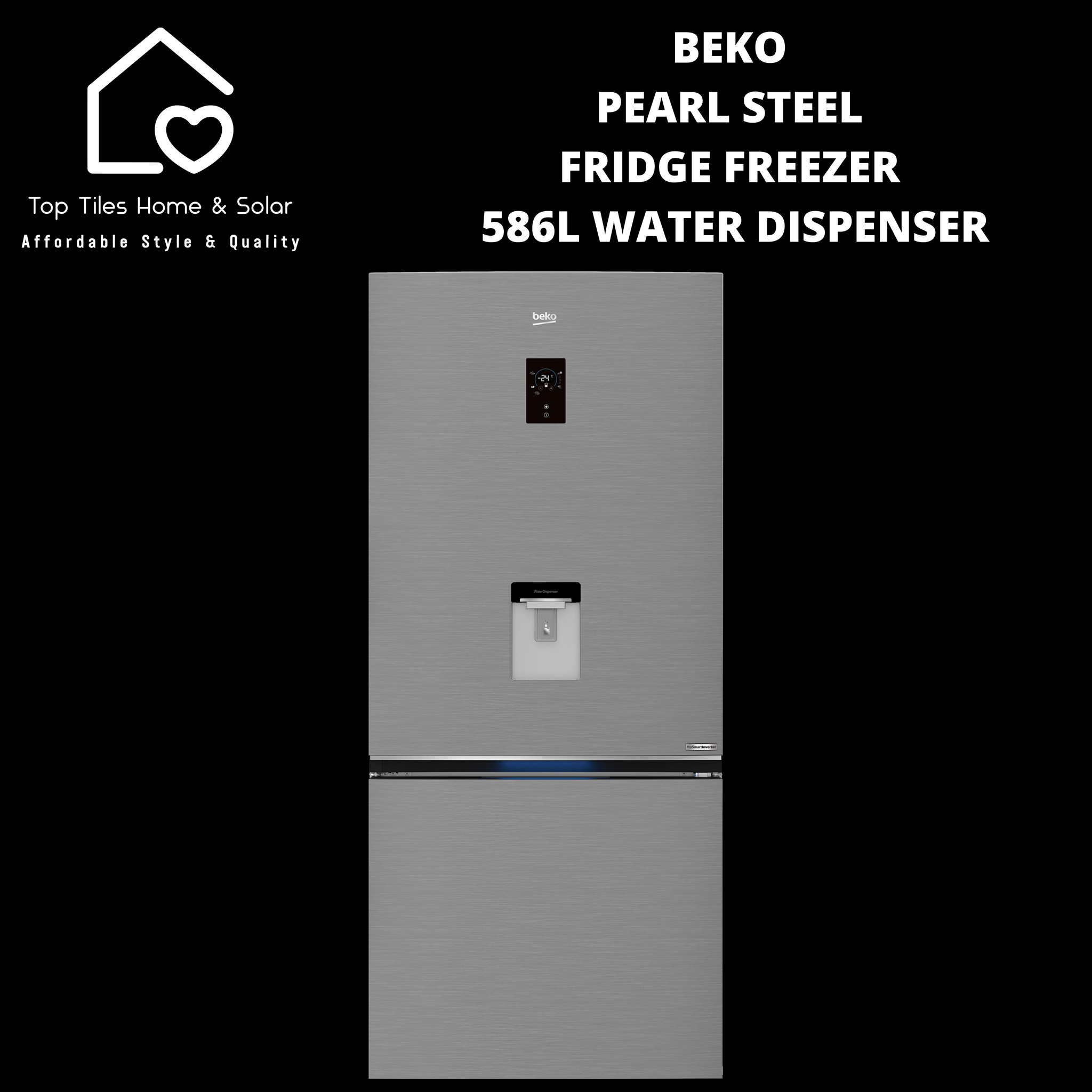 Beko Inova Pearl Steel Fridge Freezer 586L Water Dispenser Top