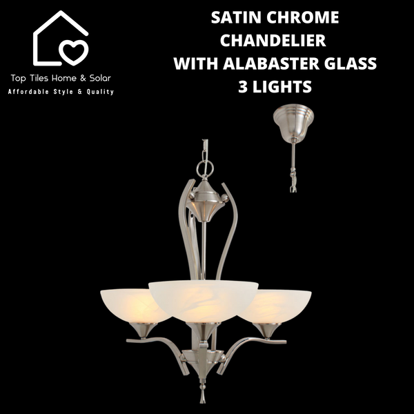Satin Chrome Chandelier with Alabaster Glass - 3 Lights