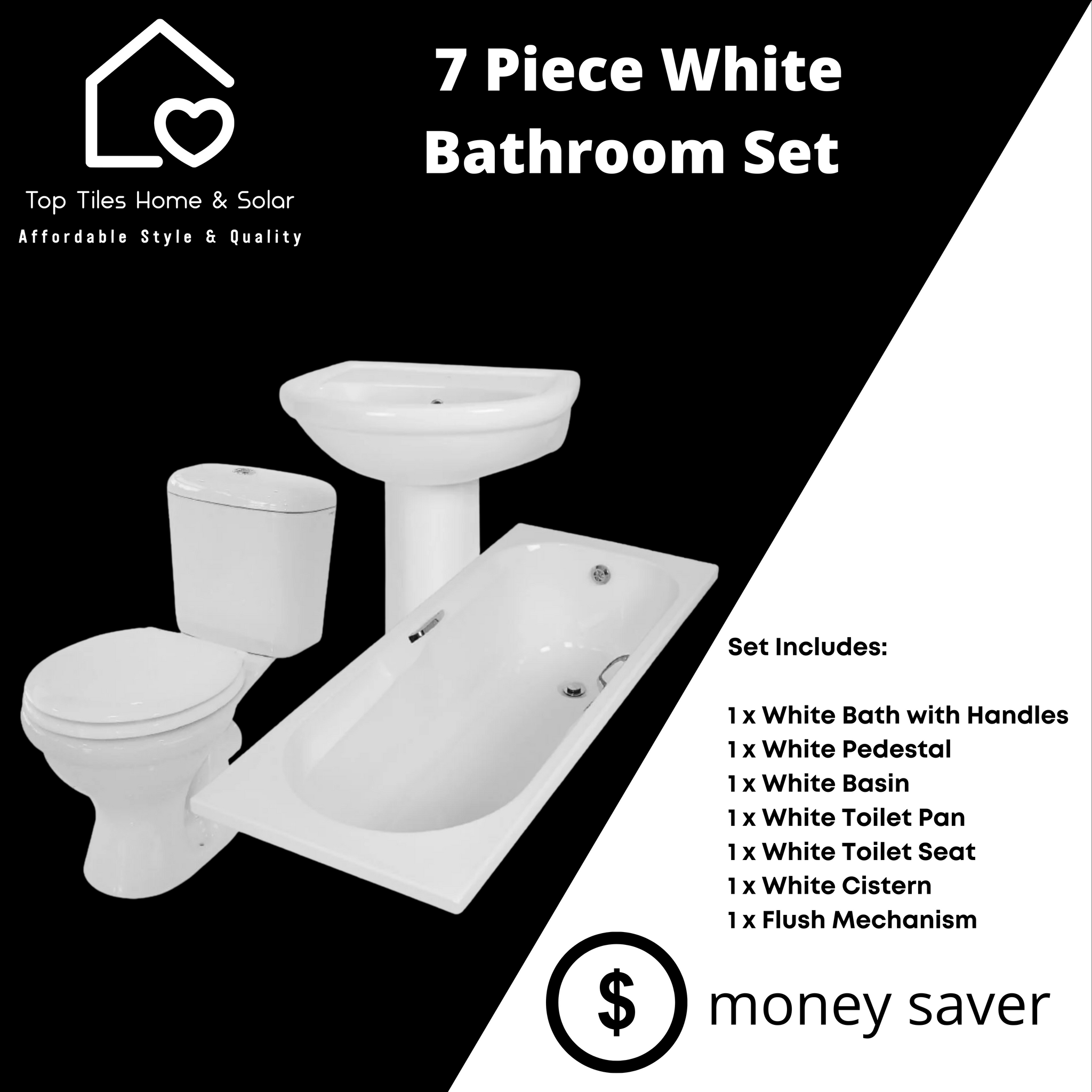 7 Piece White Bathroom Set - Combo – Top Tiles Home & Solar