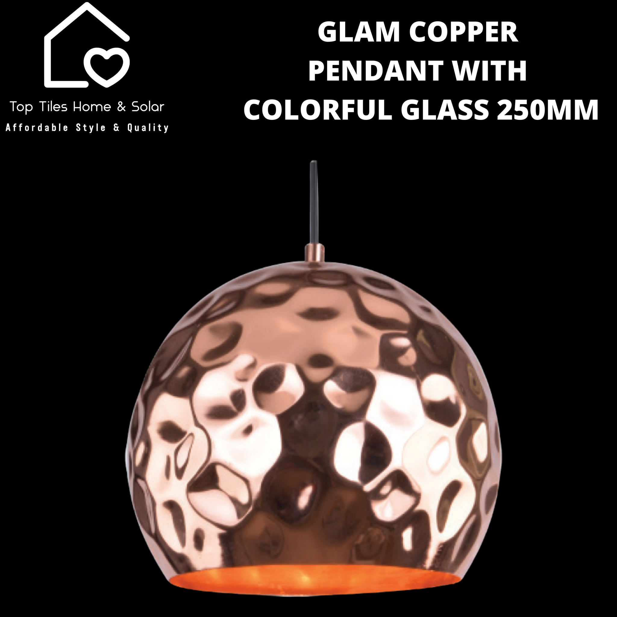 Glam Copper Pendant with Colorful Glass - 250mm
