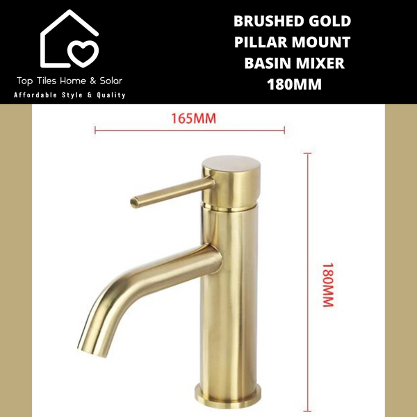 Brushed Gold Pillar Mount Basin Mixer - 180mm